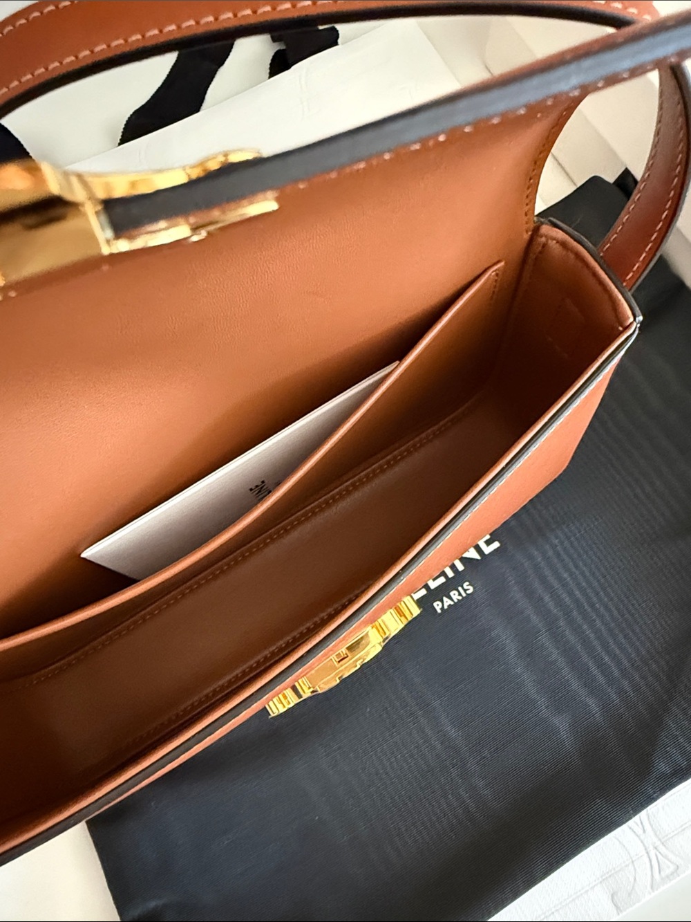 Celine Triomphe Claude Tan Calfskin Leather Shoulder Bag - Picture 9 of 12